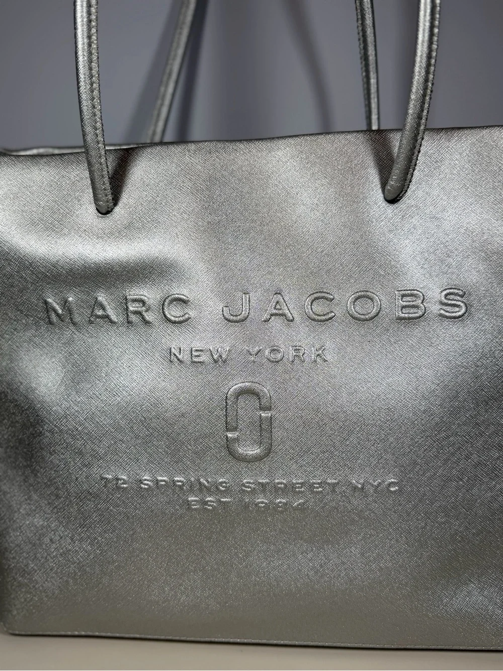 Marc Jacobs Metallic Silver Embossed Logo Tote